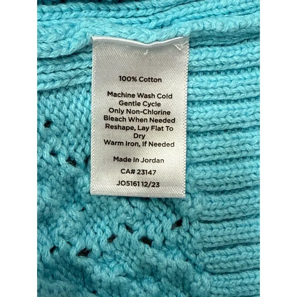 Talbots Women’s Medium Blue 100% Cotton Cable Knit V-Neck Sweater Thick EUC - Picture 7 of 7